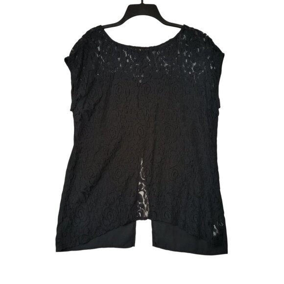 Signature Studio Black Lace Front Top Split Back Women's Size XL - Picture 1 of 6